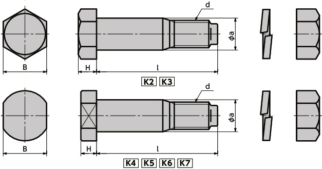 KCL-BOLTSETKCL・KCLS用ボルトセット寸法図