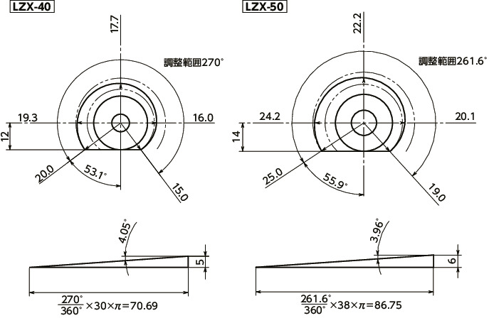 LZX-50-SK｜カムレバー - スパナ操作タイプ M(並目)ねじの呼び