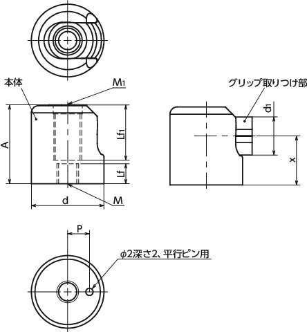 GFUSグリップ用折りたたみユニット寸法図