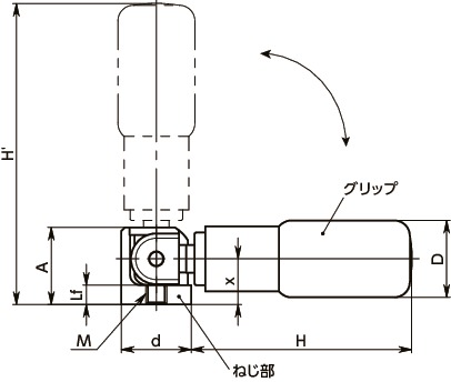 GNSRリトラクタブル回転グリップ寸法図