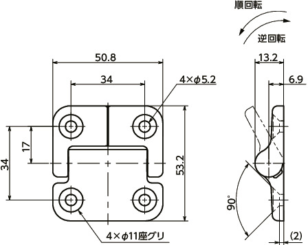 E6-SSトルクヒンジ - ステンレス製寸法図