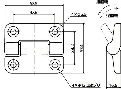 E6-TPトルクヒンジ - プラスティック製寸法図