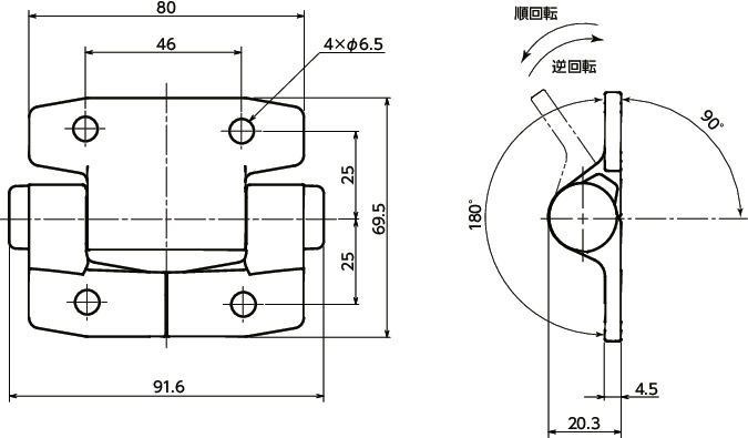 E6-10-680R0-50｜トルクヒンジ - ワンウェイタイプ 保持トルク±20％＊1