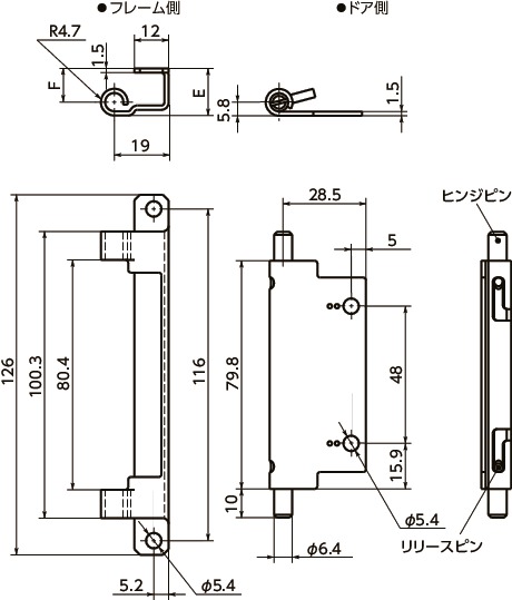 F6コンシールドヒンジ寸法図