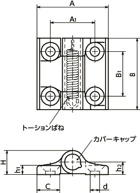 HNFRメタルヒンジ - オートリターン寸法図
