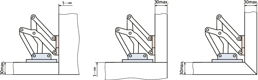 HNMVAアルミ大型スライドヒンジ - 90°開き 