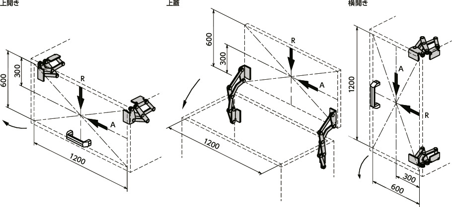 HNNVSステンレス大型スライドヒンジ - 90°開き