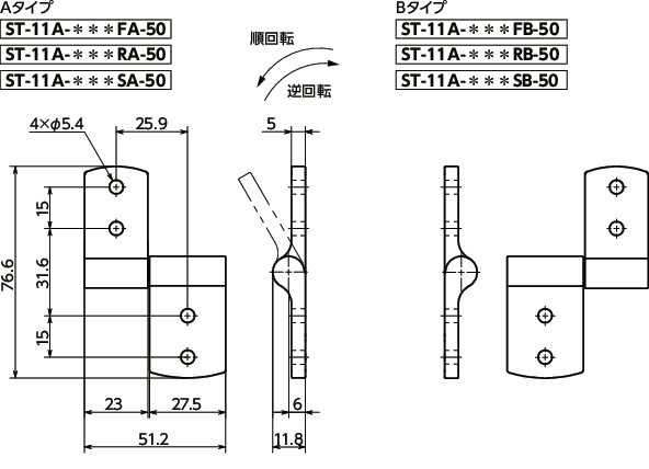 ST-11A-140SB-50｜トルクヒンジ - 通し穴タイプ - ラージサイズ タイプ
