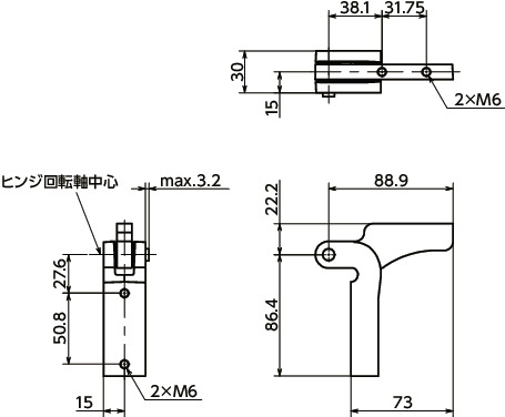 CB-Aサポートヒンジ寸法図