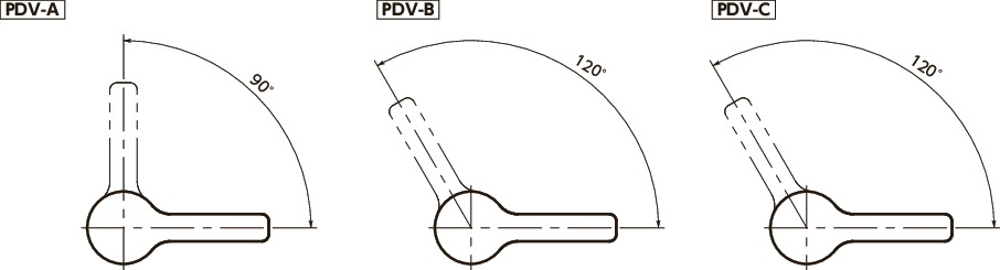 PDVインデックスプランジャ - レバータイプ寸法図