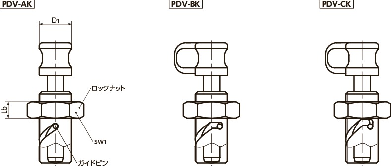 PDV-8-AK｜インデックスプランジャ - レバータイプ ロックナットの有無