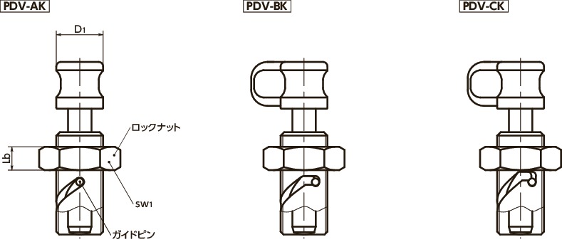 PDVインデックスプランジャ - レバータイプ寸法図