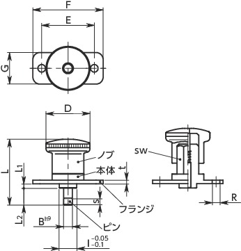 PFHXS-Sフランジつきインデックスプランジャ - コンパクトタイプ - オールステンレス製寸法図