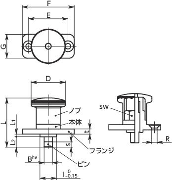 PFHYフランジつきインデックスプランジャ - ロック機構つき - コンパクトタイプ寸法図