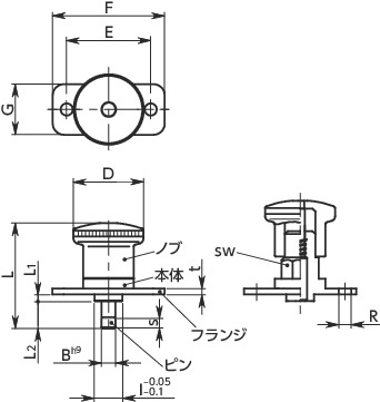 PFHYS-Sフランジつきインデックスプランジャ - ロック機構つき - コンパクトタイプ - オールステンレス製寸法図
