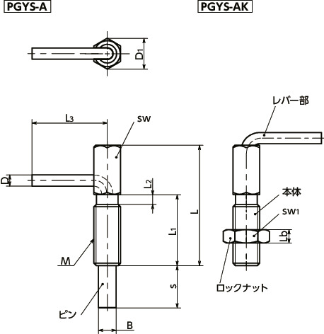 PGYSインデックスプランジャ - 省スペースタイプ寸法図