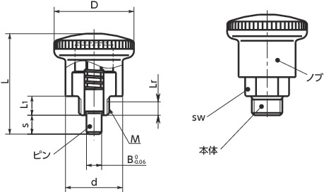 PHYSインデックスプランジャ - ロック機構つき - コンパクトタイプ寸法図