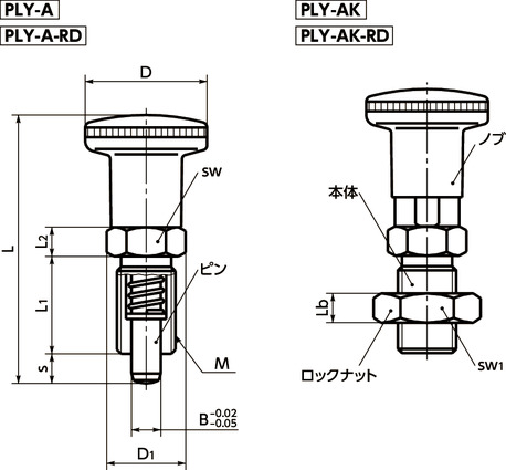PLYインデックスプランジャ寸法図