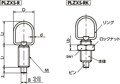 PLZXSインデックスプランジャ - リングタイプ寸法図