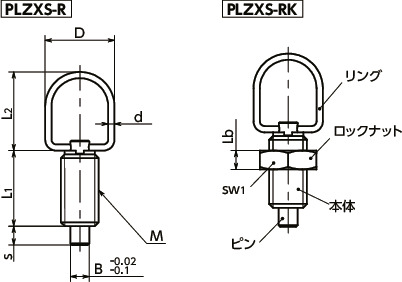 PLZXSインデックスプランジャ - リングタイプ 寸法図