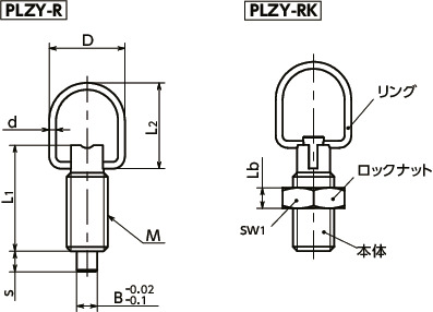 PLZYインデックスプランジャ - ロック機構つき - リングタイプ 寸法図