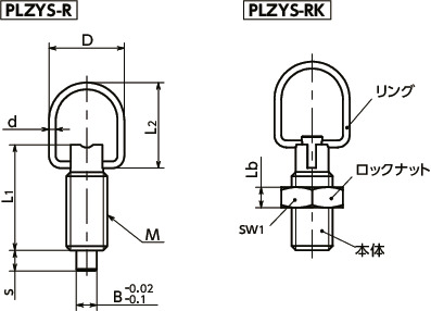 PLZYSインデックスプランジャ - ロック機構つき - リングタイプ 寸法図