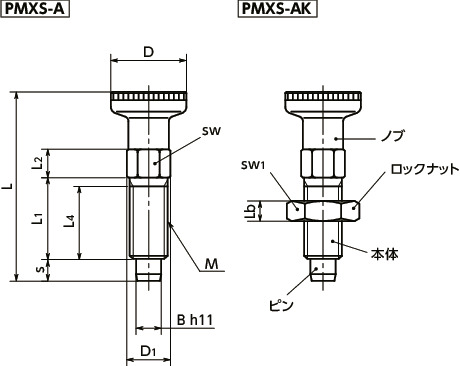 PMXSインデックスプランジャ 寸法図