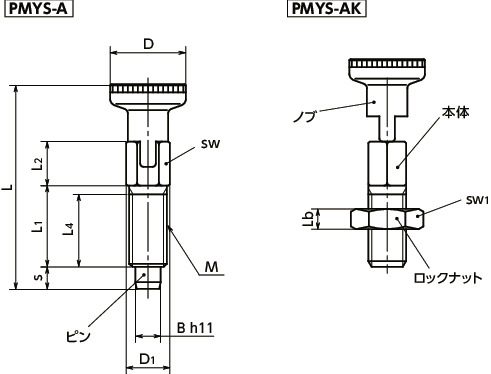 PMYSインデックスプランジャ - ロック機構つき 寸法図