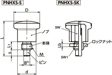PNHXS-Sインデックスプランジャ - コンパクトタイプ - オールステンレス製寸法図