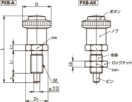 PXB-10-12-AK｜インデックスプランジャ - 操作ボタンつき ロックナット