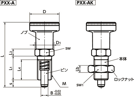PXXインデックスプランジャ寸法図