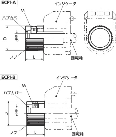 ECPIインジケータ用アルミコントロールノブ寸法図