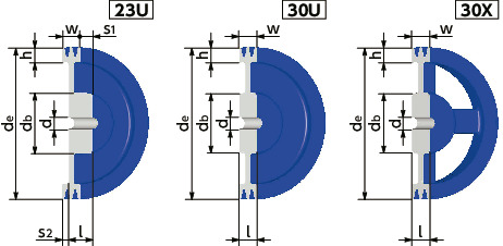 JIS-A-2JIS Vプーリー - A・AX適用寸法図