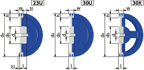 JIS-B-2JIS Vプーリー - B・BX適用寸法図