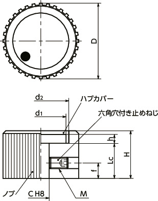 ECXアルミコントロールノブ 寸法図