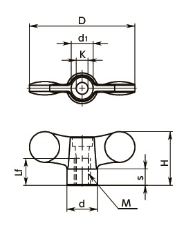 KGWF-Kプラスティックウィングノブ寸法図
