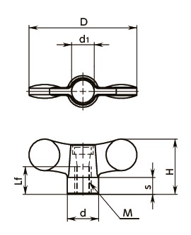 KGWF-Mプラスティックウィングノブ寸法図