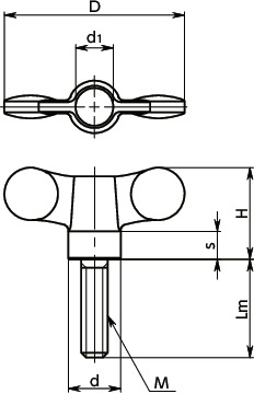 KGWMプラスティックウィングノブ寸法図