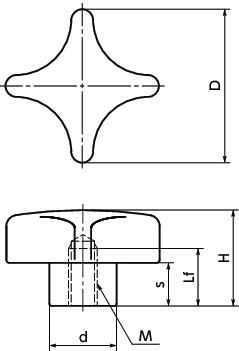 KJF-PF十字ノブ寸法図