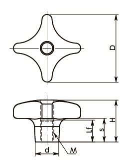 KJFS-K-A4-HP十字ノブ寸法図