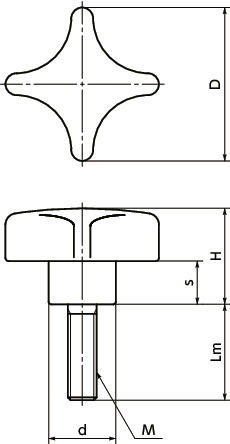 KJMS十字ノブ（おねじ） 寸法図