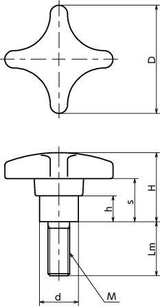 KJWMS十字ノブ（おねじ） 寸法図