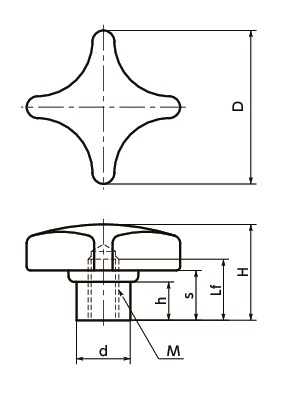 KJWS十字ノブ（めねじ）寸法図