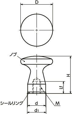 KMPFS-A4-HDメタルプルノブ(めねじ) - ハイジェニックデザイン寸法図