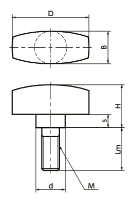 KNWMS-34-M8-16-A4｜ステンレスウィングノブ（おねじ） D 34 M(並目