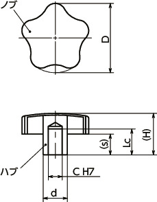 KSH-R-A4ステンレスハンドノブ 寸法図