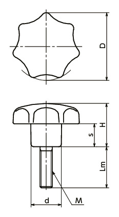 KSMセブンロブノブ（おねじ）寸法図