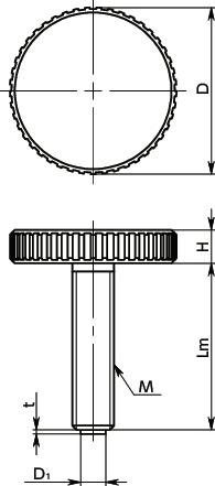 KUPMSローレットノブ - パッドつき寸法図