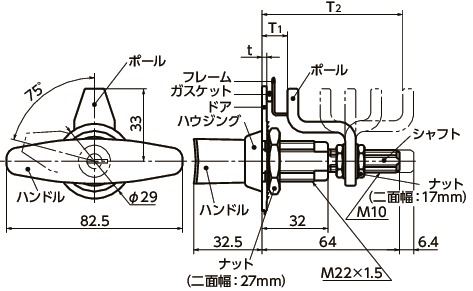 E3-11T-ハンドルバイスアクションラッチ寸法図