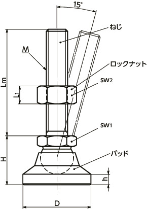 FDMSレベリングアジャスタ（おねじ） 寸法図